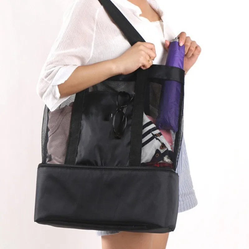 High Capacity Double-layer Mesh Transparent Bag - Savvy Savins