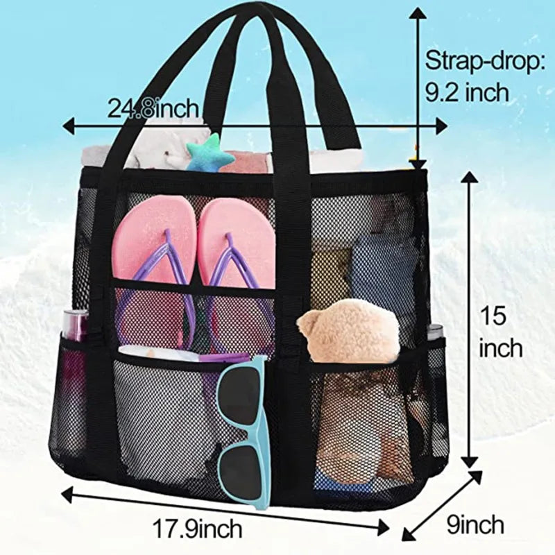 Minimalist Large Capacity Mesh Beach Tote Bag - Savvy Savins