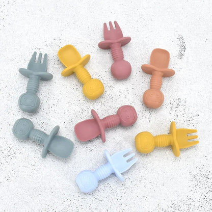 3/4 PCS Baby Silicone Plate+Spoon+Fork Set