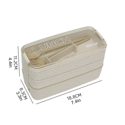 900ML 3 layers Wheat Straw Lunch Box with Dinnerware - Savvy Savins